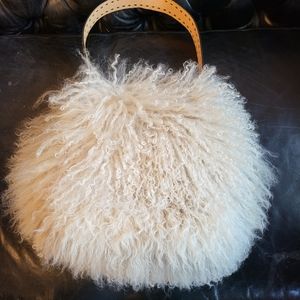 SOLD - Tory Burch Curly Lamb Shearling Gold Studded Tan Shoulder Strap Bag